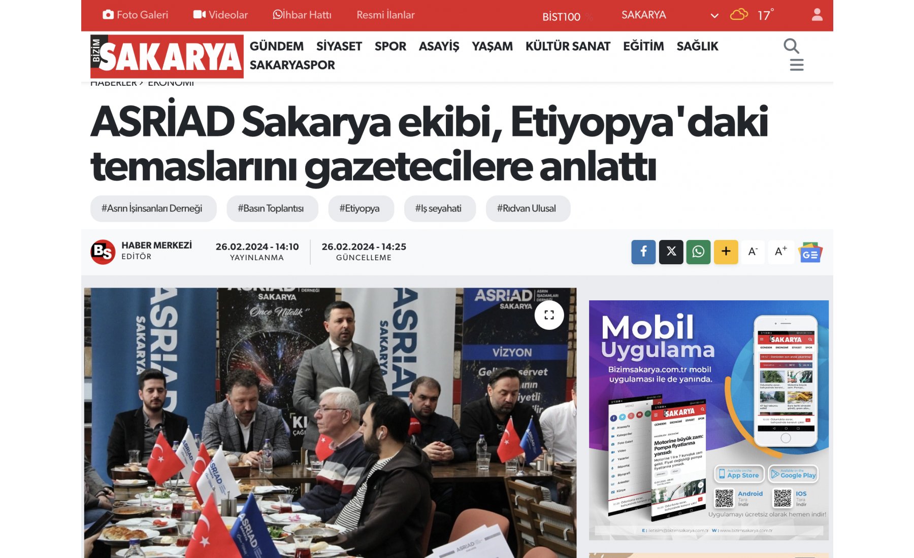 ASRİAD Sakarya ekibi, Etiyopya ziyaretindeki iş görüşmeleri ve yatırım fırsatlarını basın mensuplarına detaylarıyla anlattı.